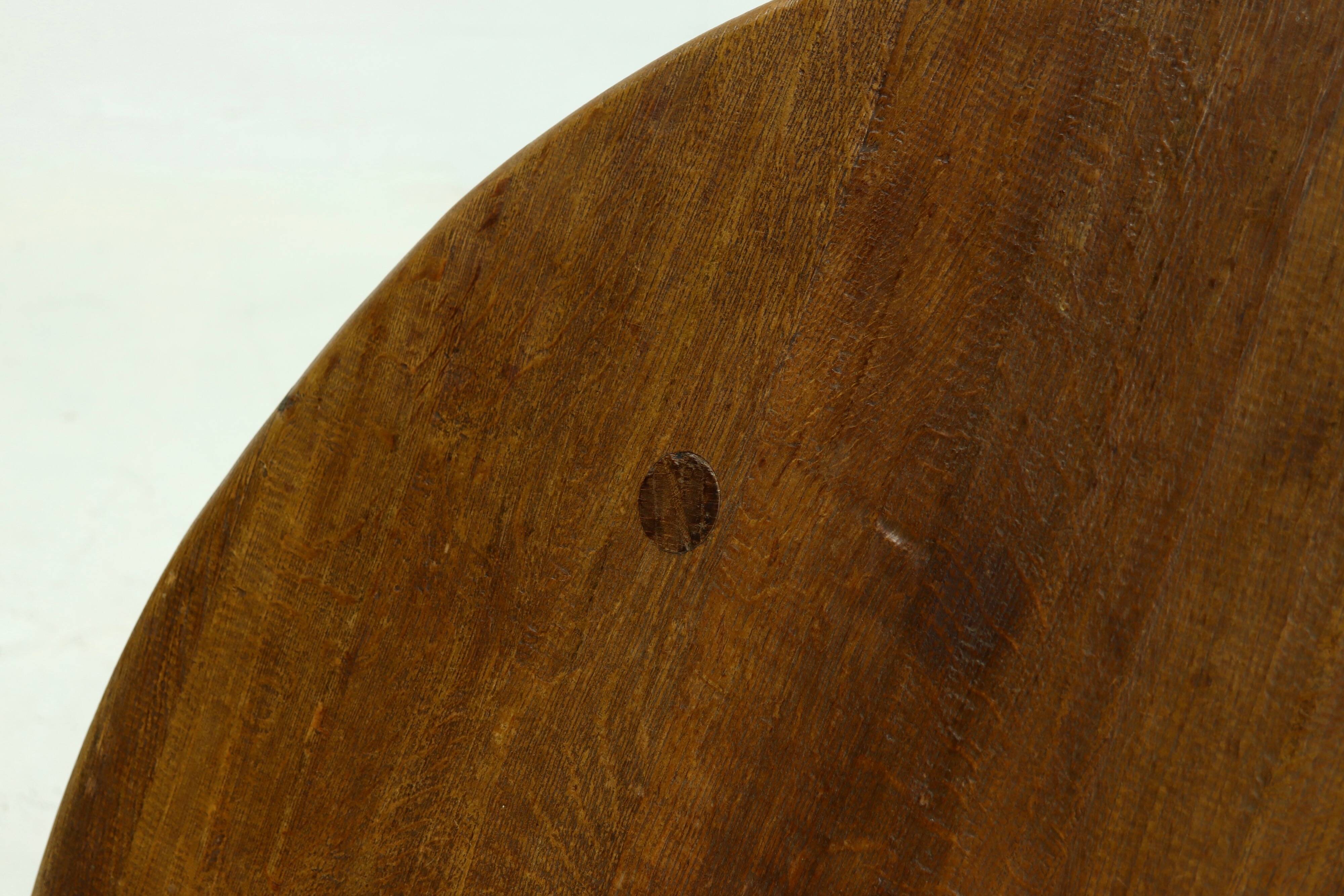 Rustic Solid Oak Round Coffee Table 1970s