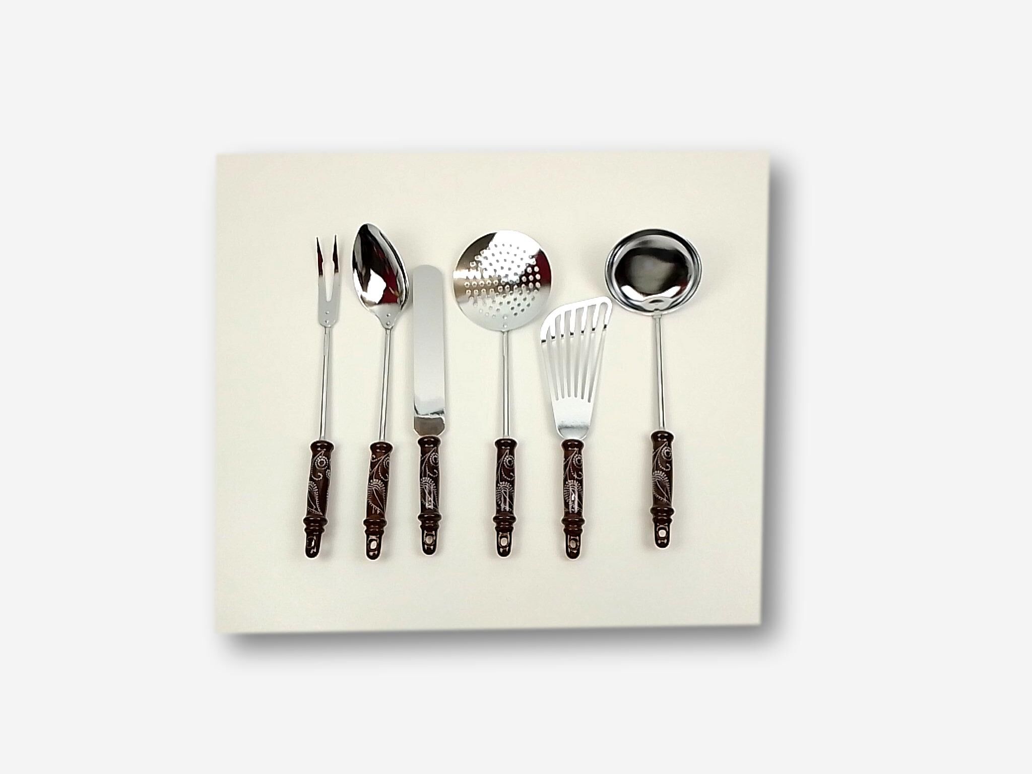 6 kitchen utensils brown ceramic sleeves