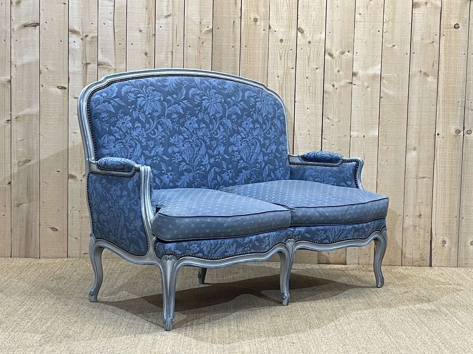 Louis XV style sofa from the 70s in beech, feather seat cushions