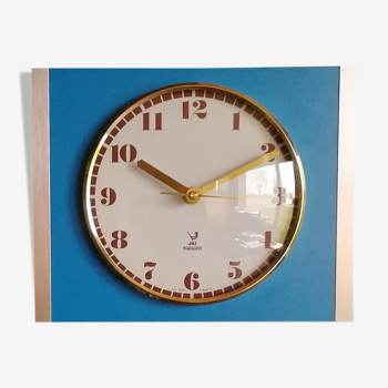 Vintage formica clock silent rectangular wall clock "jaz golden blue"