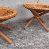 Low wicker and rattan stools, 1970s. (Set of 3)