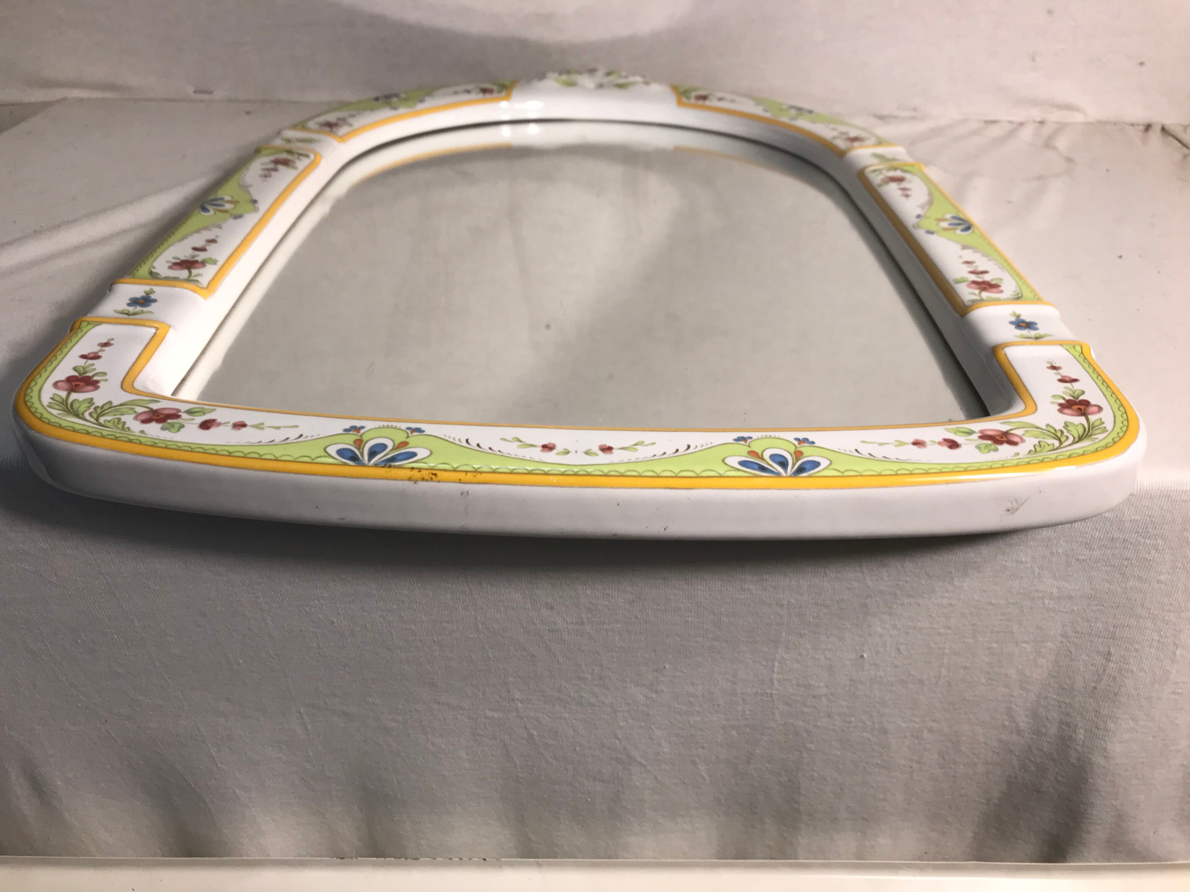 Mirror old framework painted pottery design flowers vintage 49x34cm