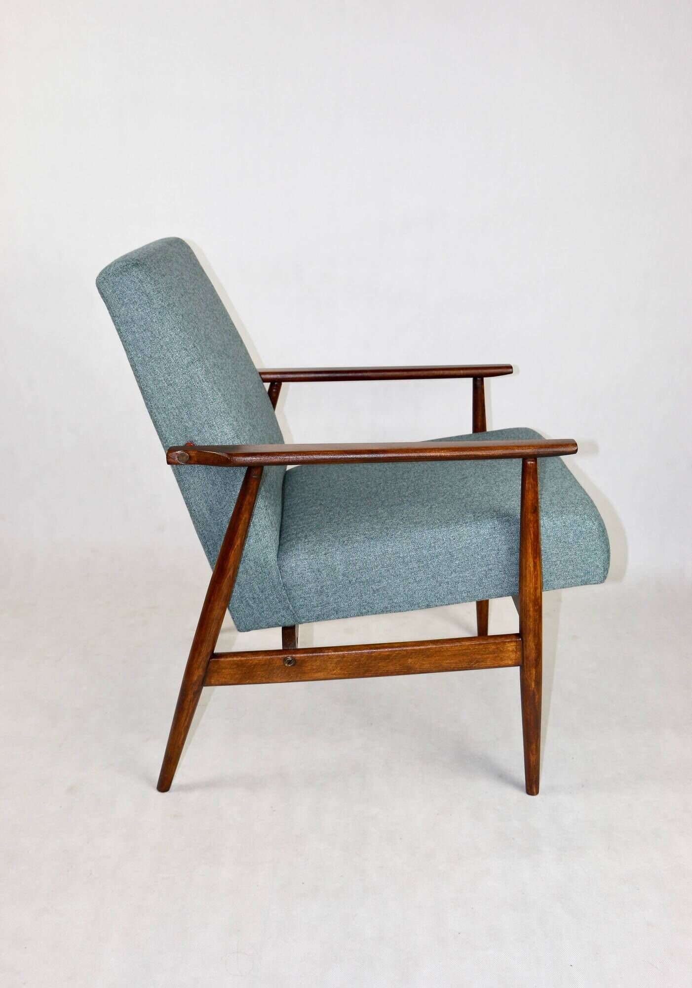 Armchair 'Lis', 1970s turquoise tweed design by Henryk Lis - brown beech wood