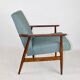 Armchair 'Lis', 1970s turquoise tweed design by Henryk Lis - brown beech wood