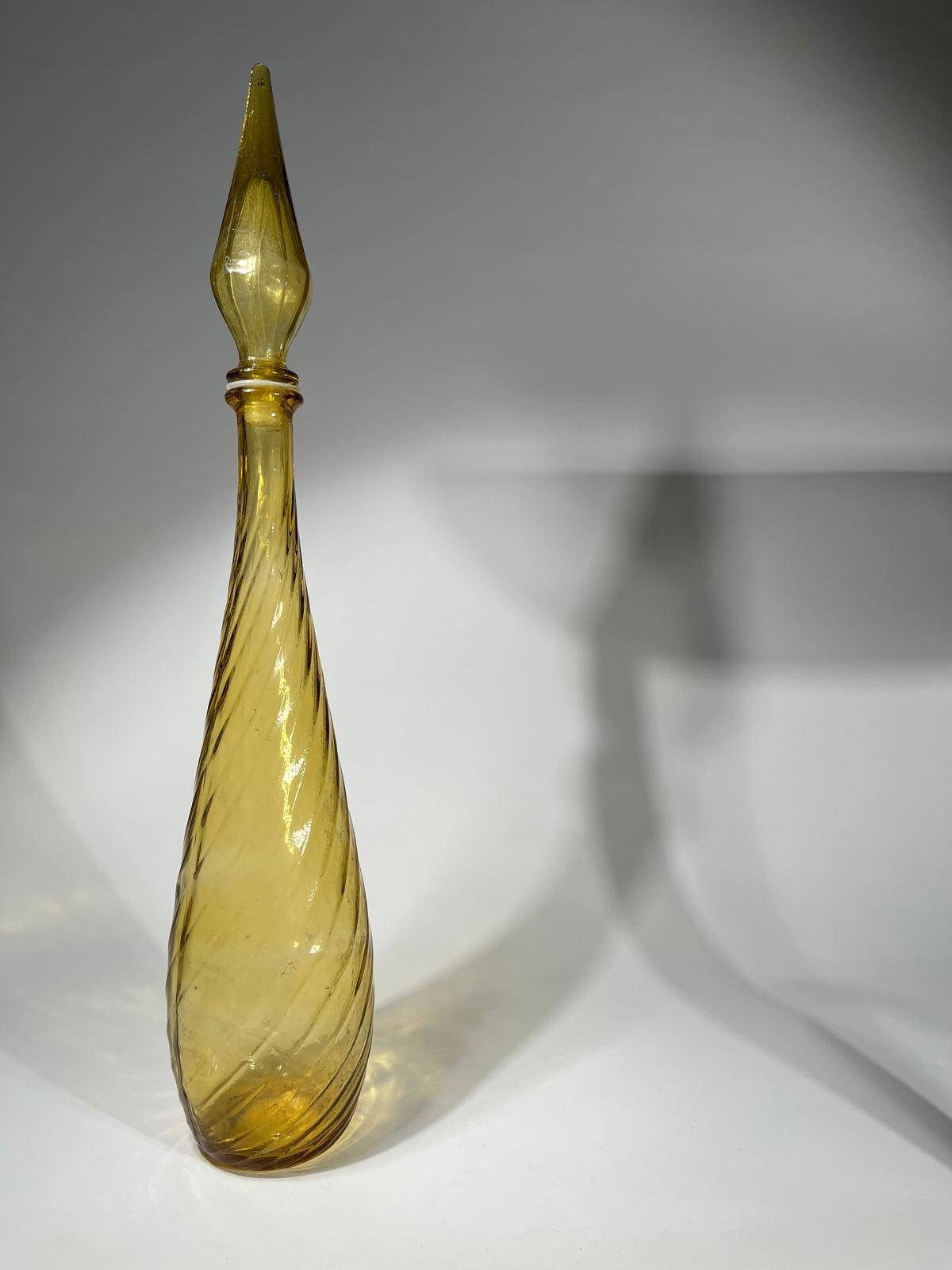 Yellow orange genie bottle in diamond wave textured glass, Glassware