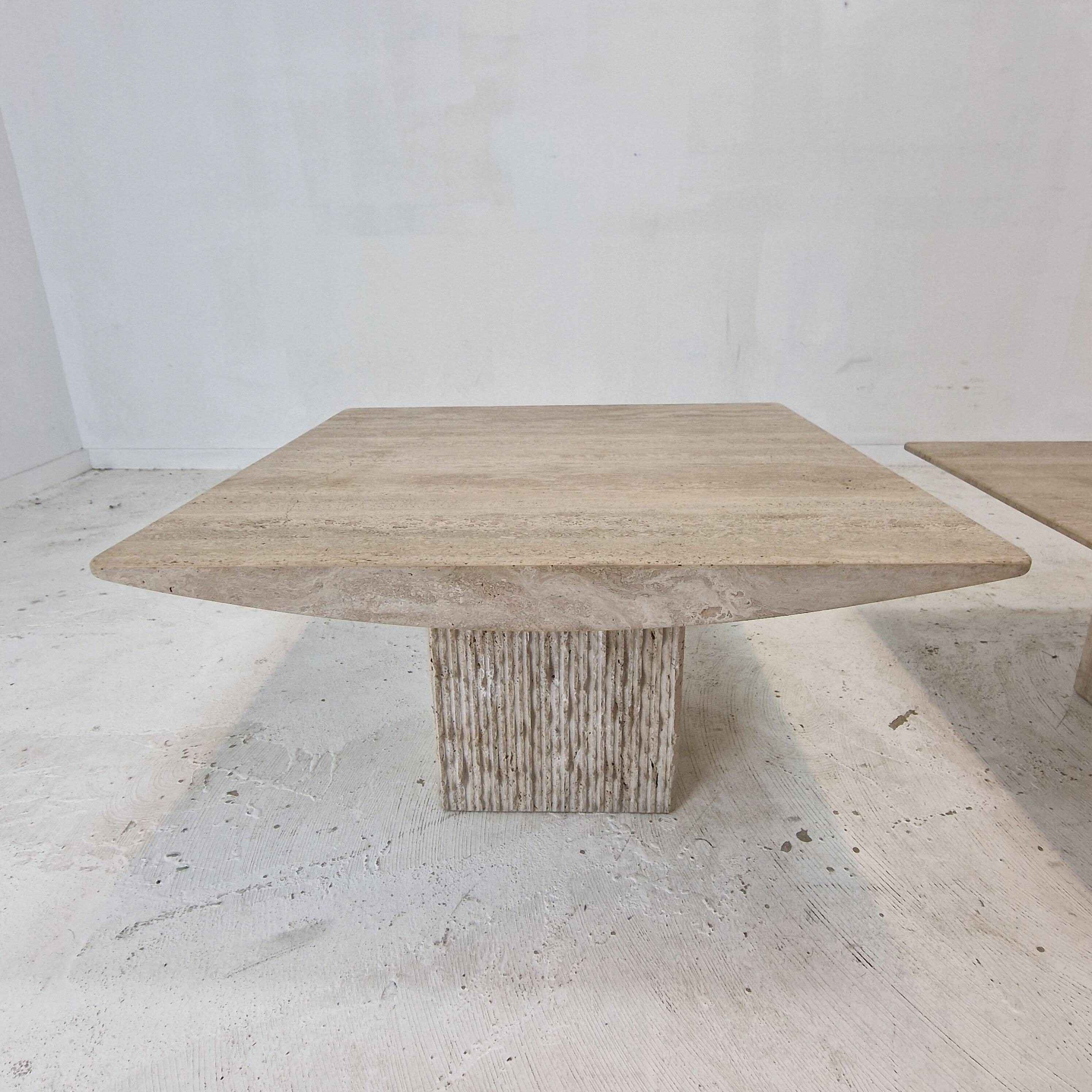 Set of 3 Italian Travertine Coffee or Side Tables, 1980s