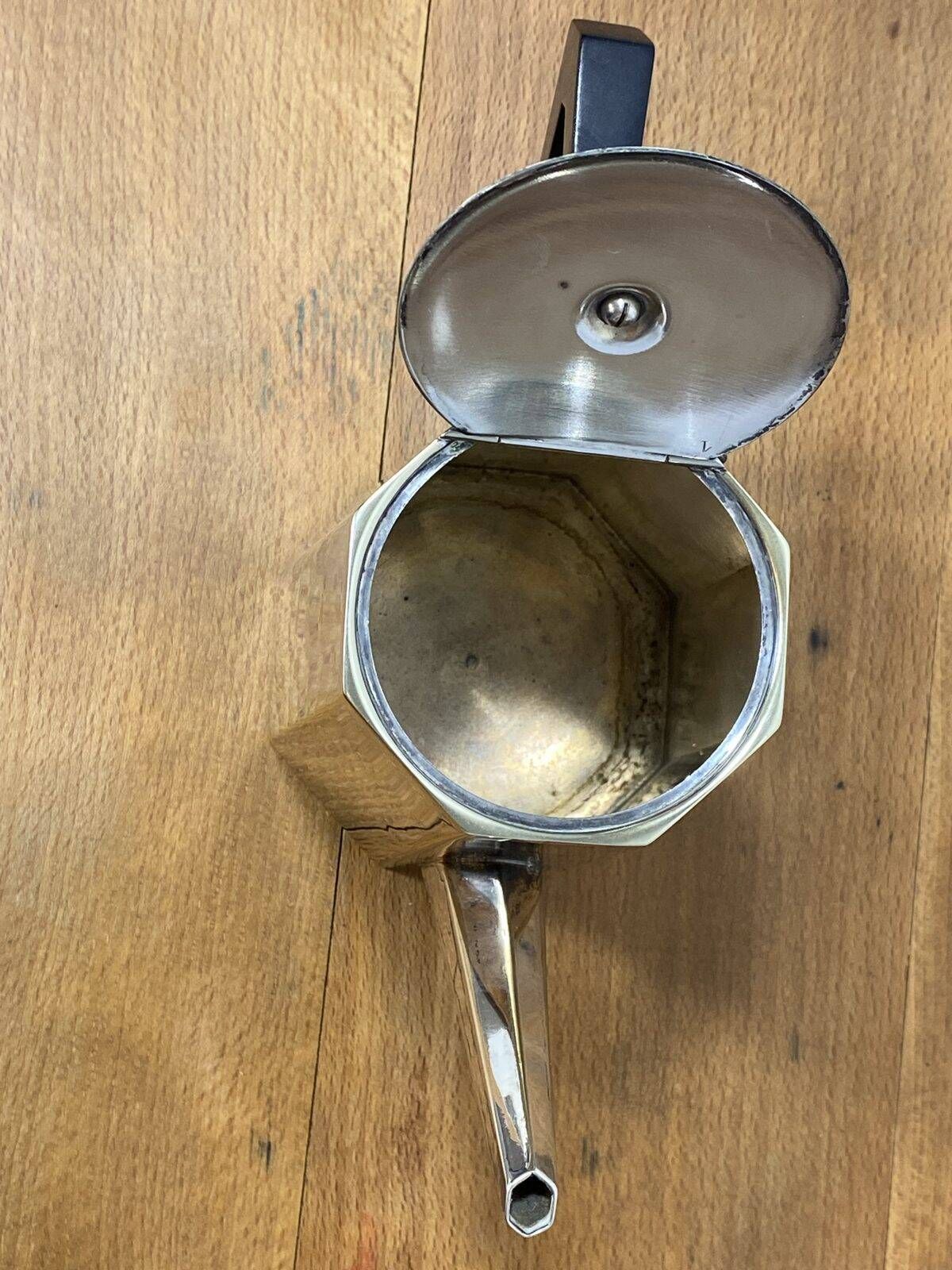 French Art Deco silver-plated coffee pot, octagonal, ebonised wood handle, c. 1925-1935