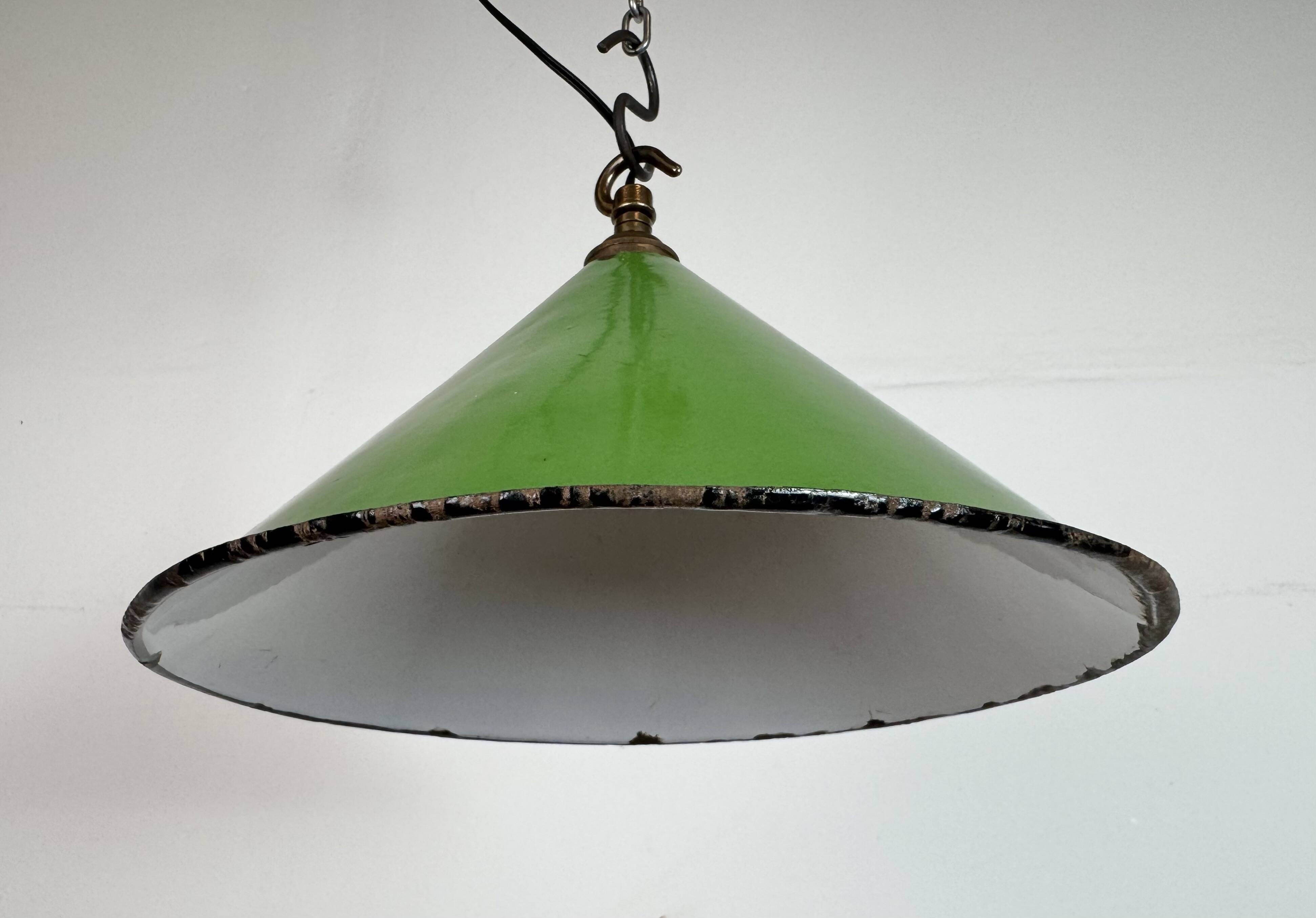 Industrial British Green Enamel Factory Pendant Lamp, 1950s
