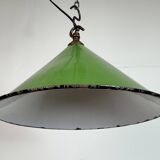 Industrial British Green Enamel Factory Pendant Lamp, 1950s