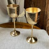 Calices, verre à pied en laiton gravés