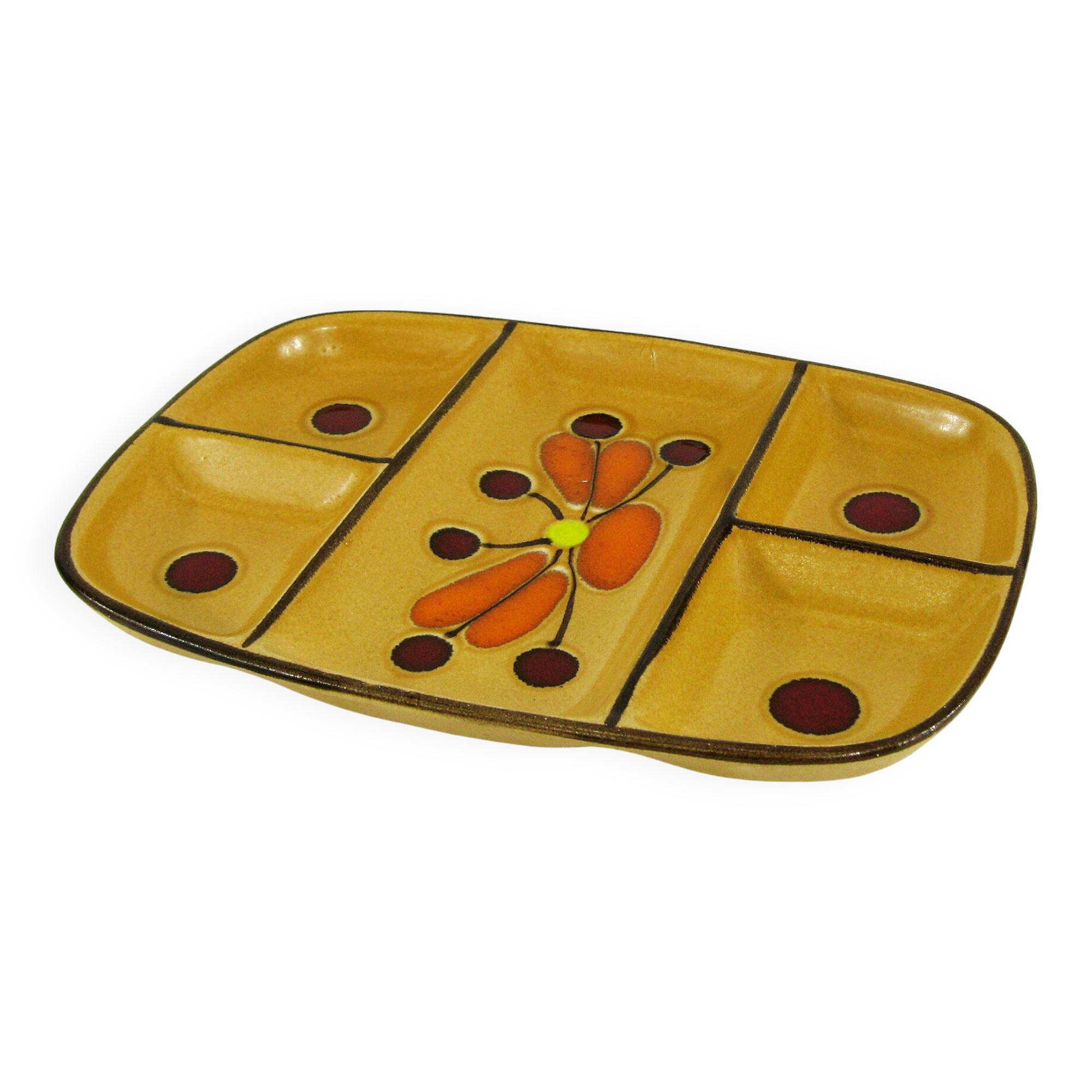 Ceramic compartmentalized dish - St-Clément France - vintage 70s