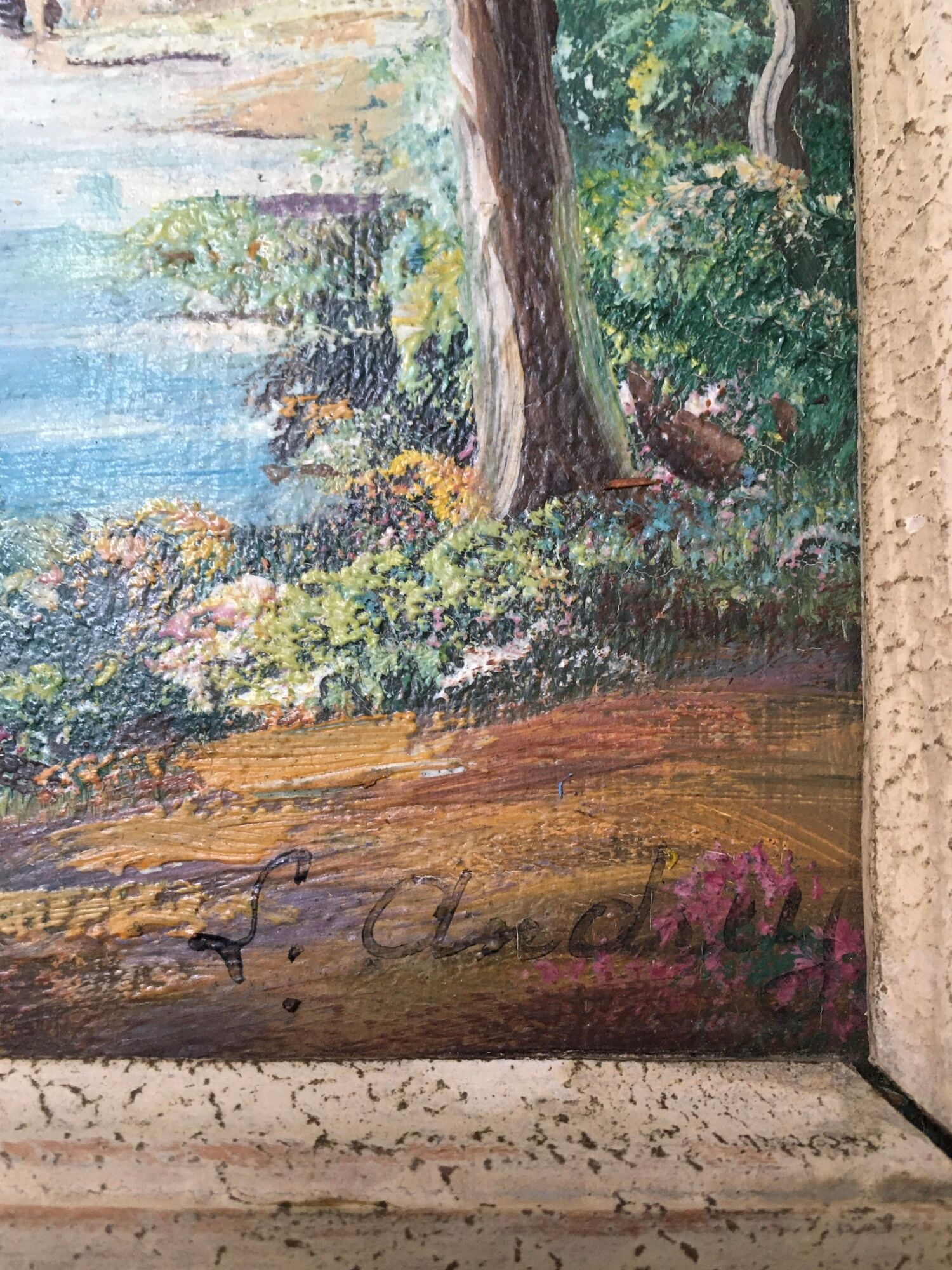 Painting Oil on Wood Bucolic Landscape Signed Louis Andrey