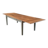 Solid oak farmhouse table with two drawers and two extensions, 306 cm.