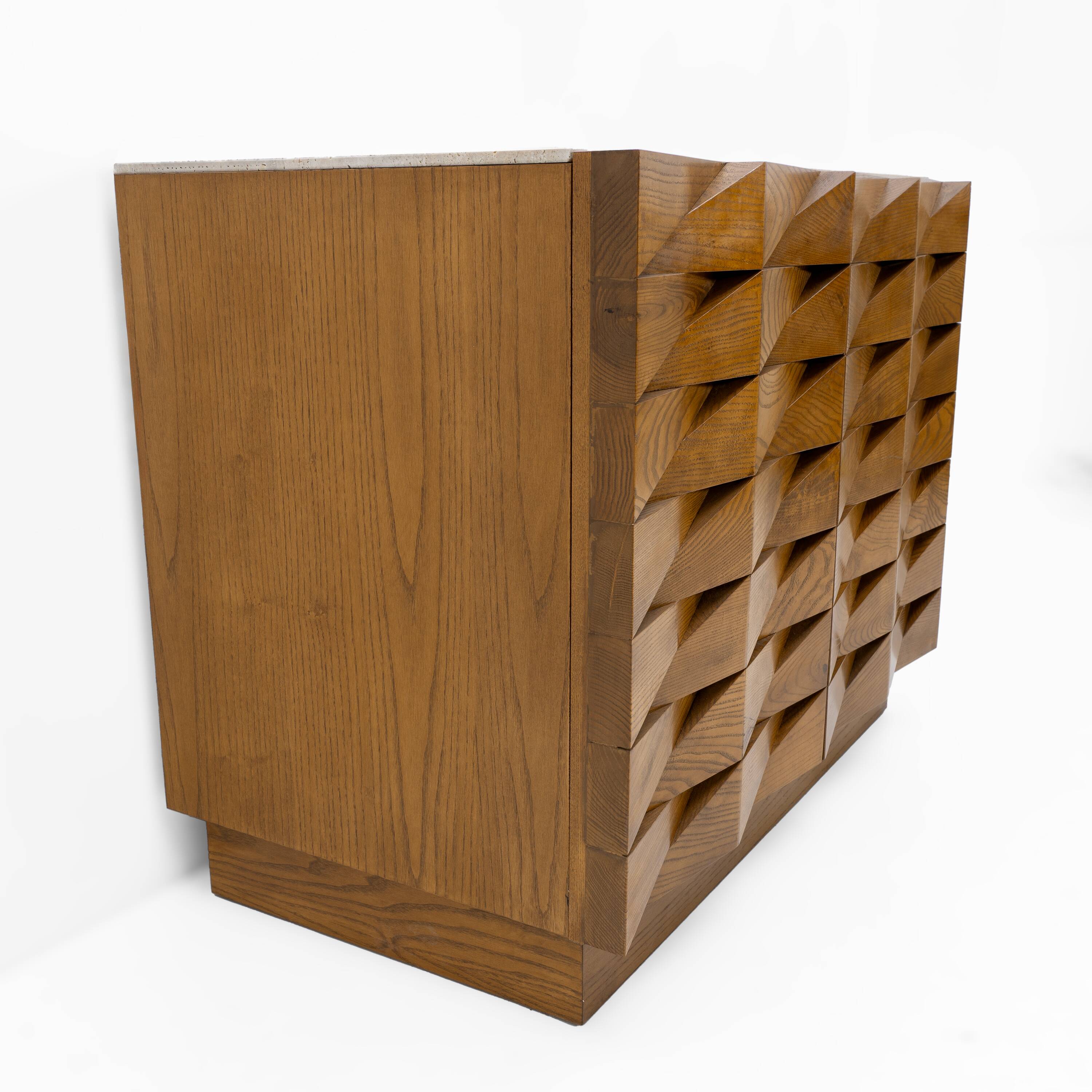 Carved Oak Italian Sideboard with Travertine Top