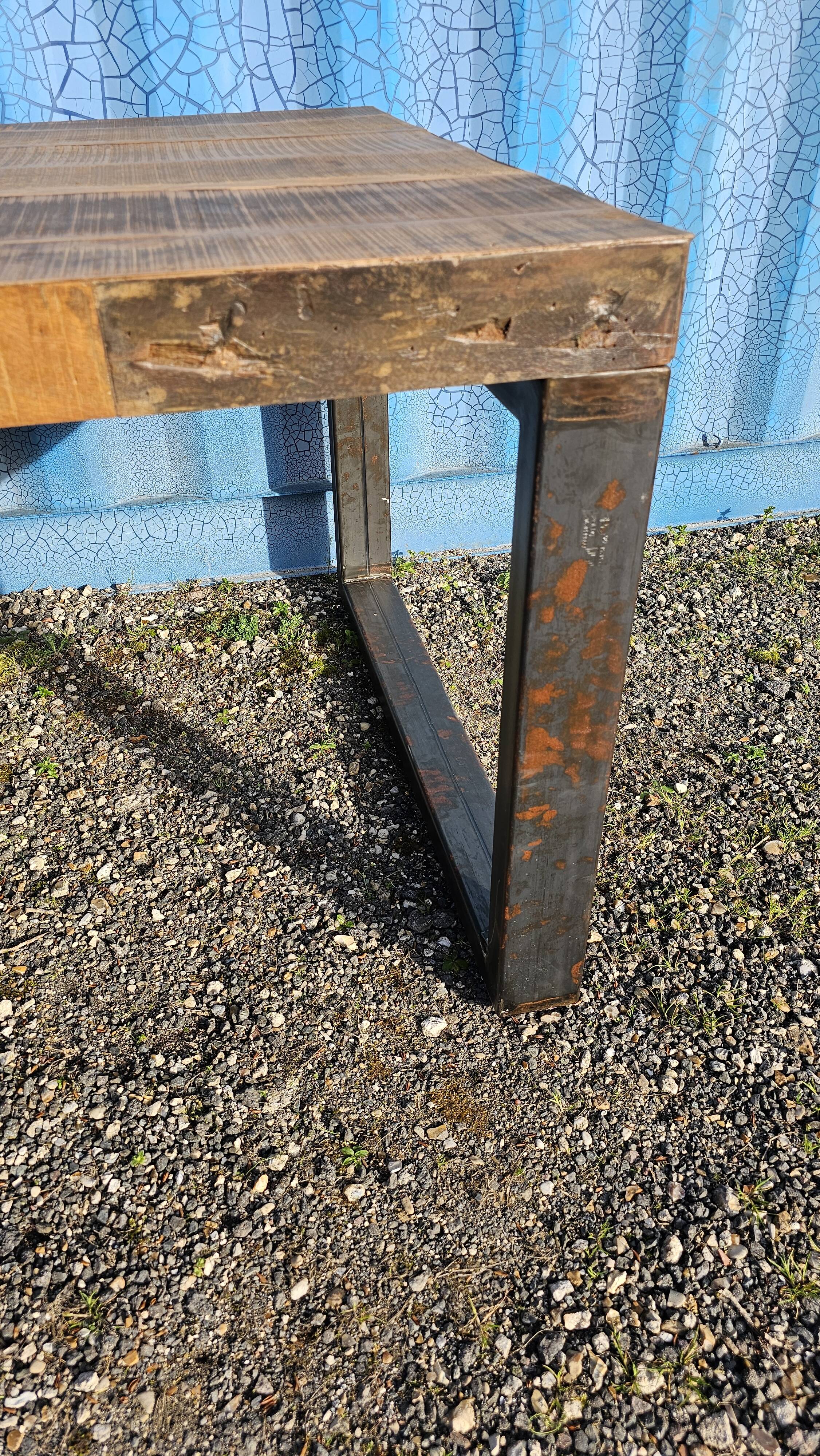 Industrial table 200 x 100 cm with wooden top + metal base