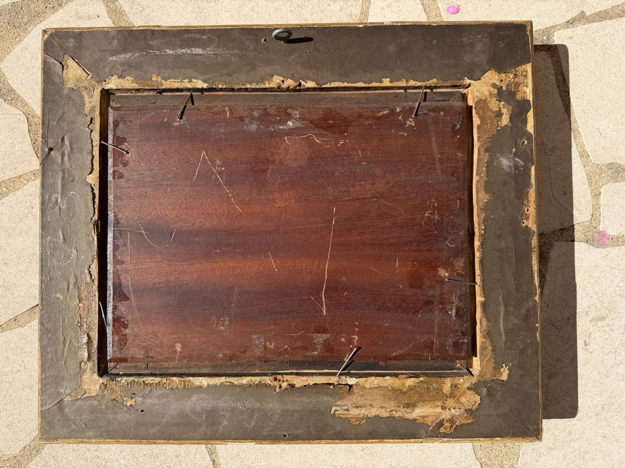 Tableau : huile sur panneau représentant une lavandière