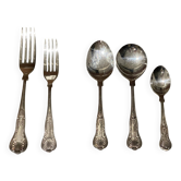 Table cutlery (knife and fork) silver-plated, set of 37 pieces, England, vintage Art Deco