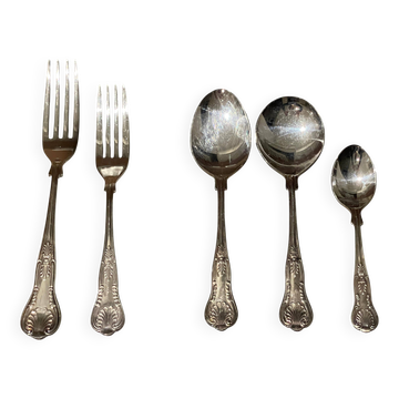 Couverts de table (couteau et fourchette) en métal argenté, ensemble de 37 pièces, Angleterre, vintage Art Déco