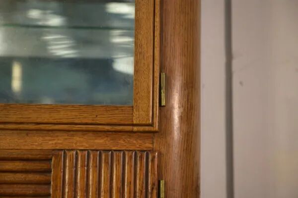 Solid oak display cabinet in the style of Charles Dudouyt, 1950s