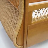 1960s oak and wicker baby bed