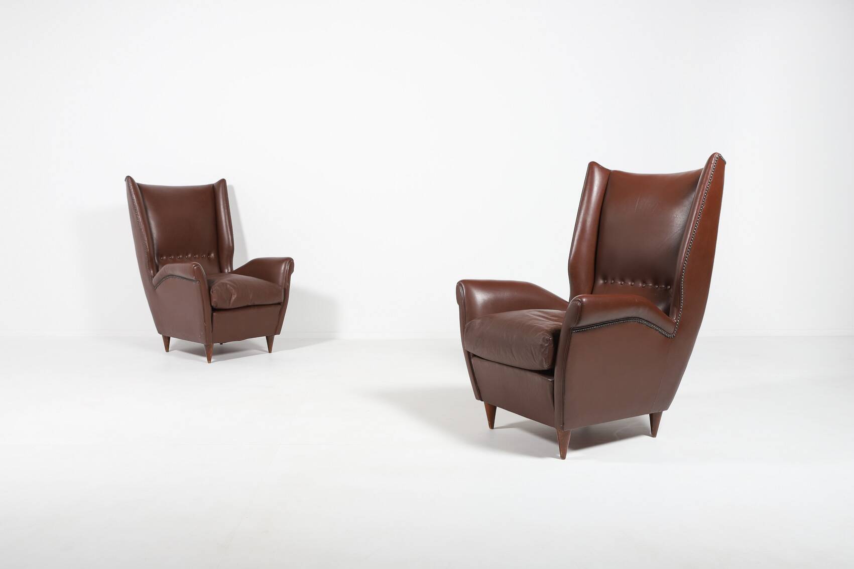 Pair of Italian Wingback Lounge armchairs Gio Ponti style, 1950's