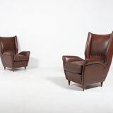 Pair of Italian Wingback Lounge armchairs Gio Ponti style, 1950's