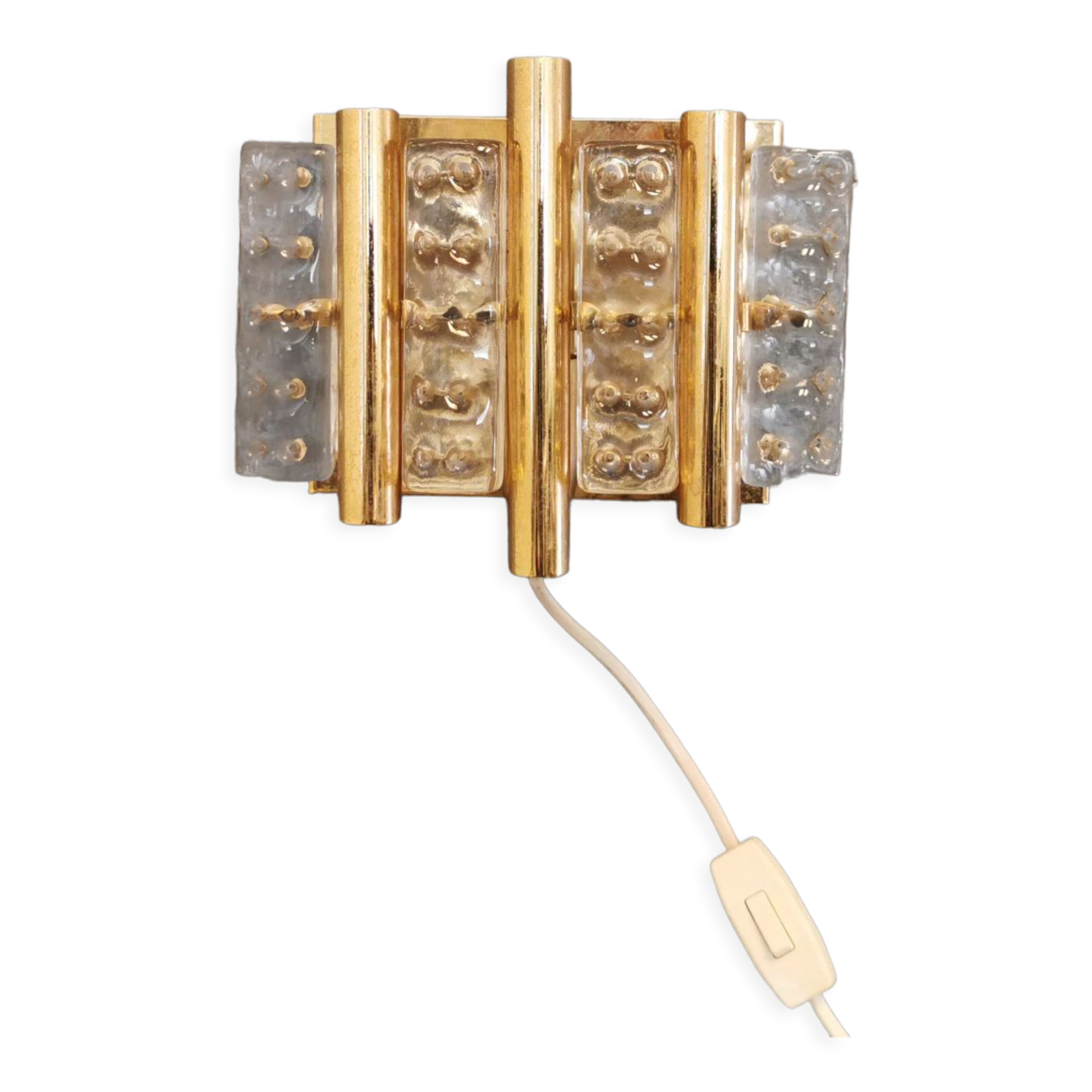 Old Swedish wall lamp, made of hard pressed glass, brass and metal