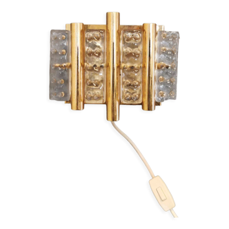 Old Swedish wall lamp, made of hard pressed glass, brass and metal