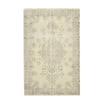 Tapis beige oriental vintage fait à la main 162 cm x 256 cm