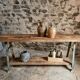 Industrial kitchen island / console table with a cast iron base – France, mid-20th century
