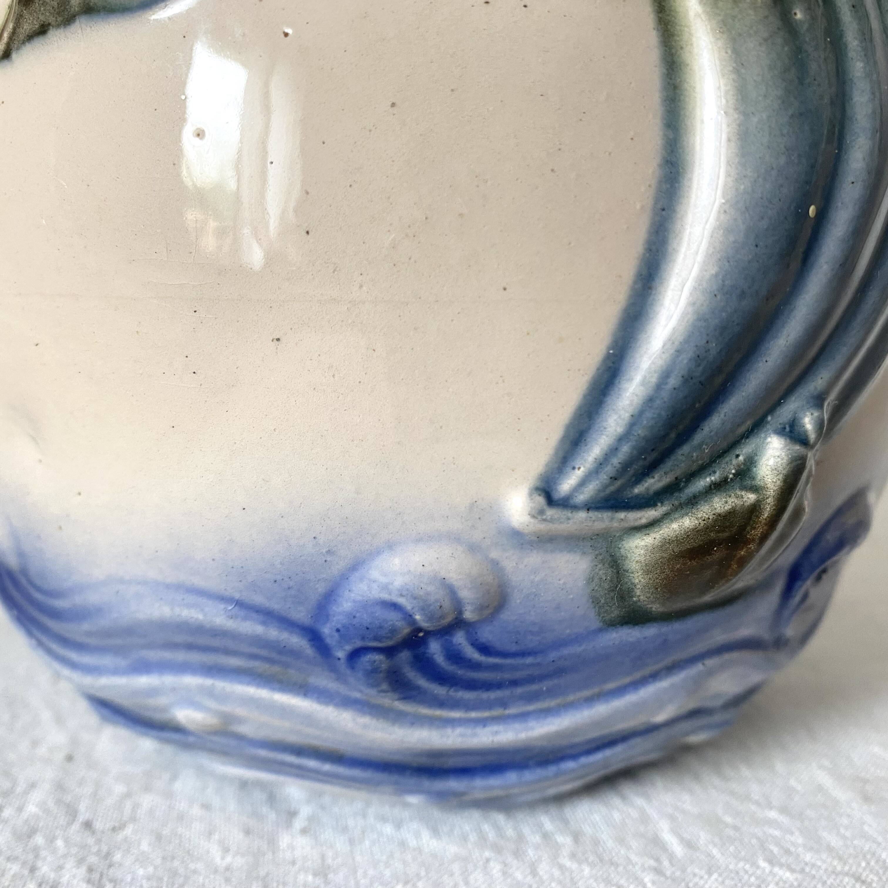 Digoin France barbotine pitcher with marine decor