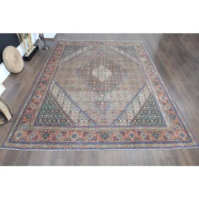 1970s Vintage Persian Handmade Wool Cotton Brown Area Rug 296x380