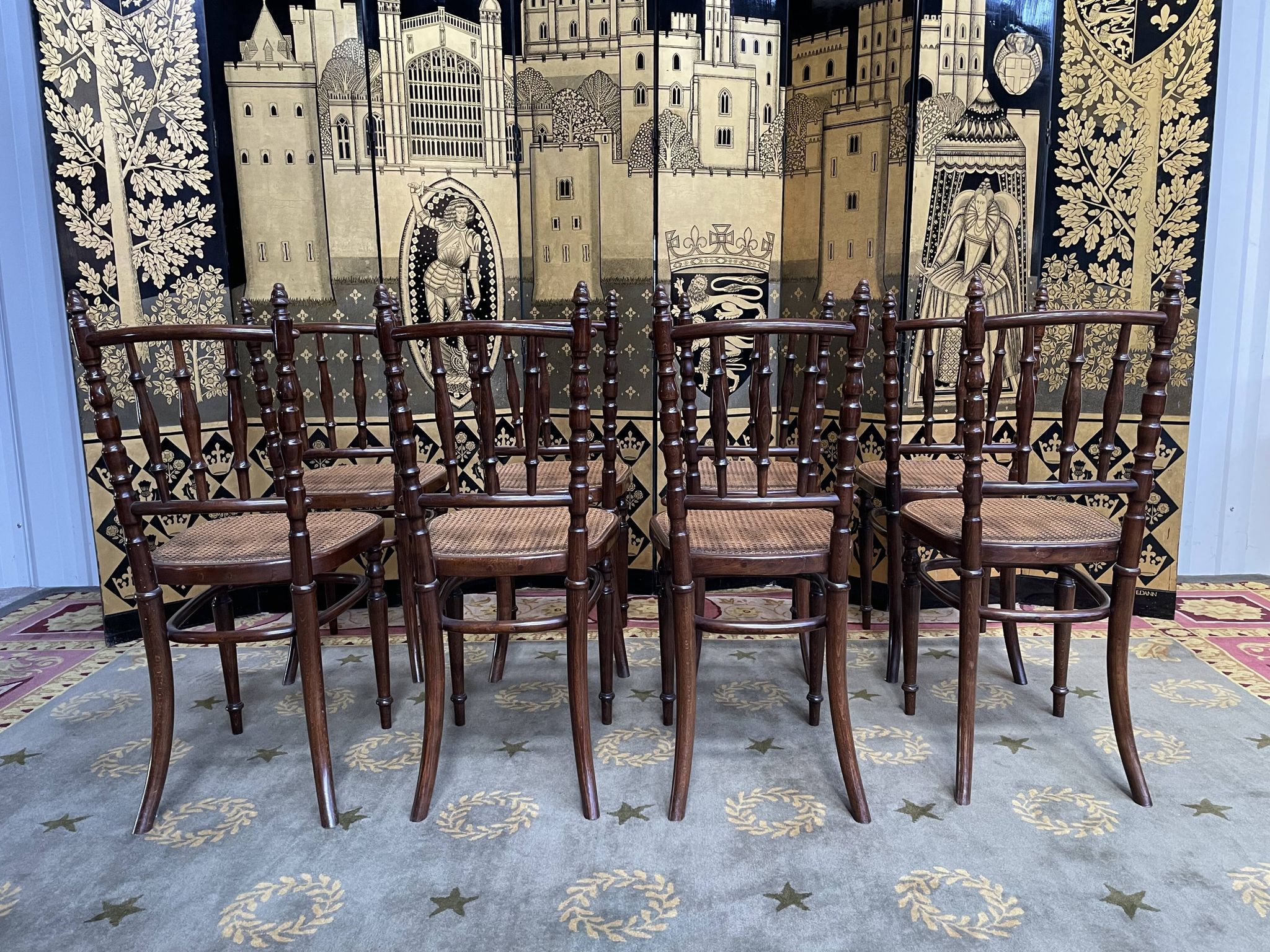 Suite of 8 bistro chairs in cannage FISCHEL
