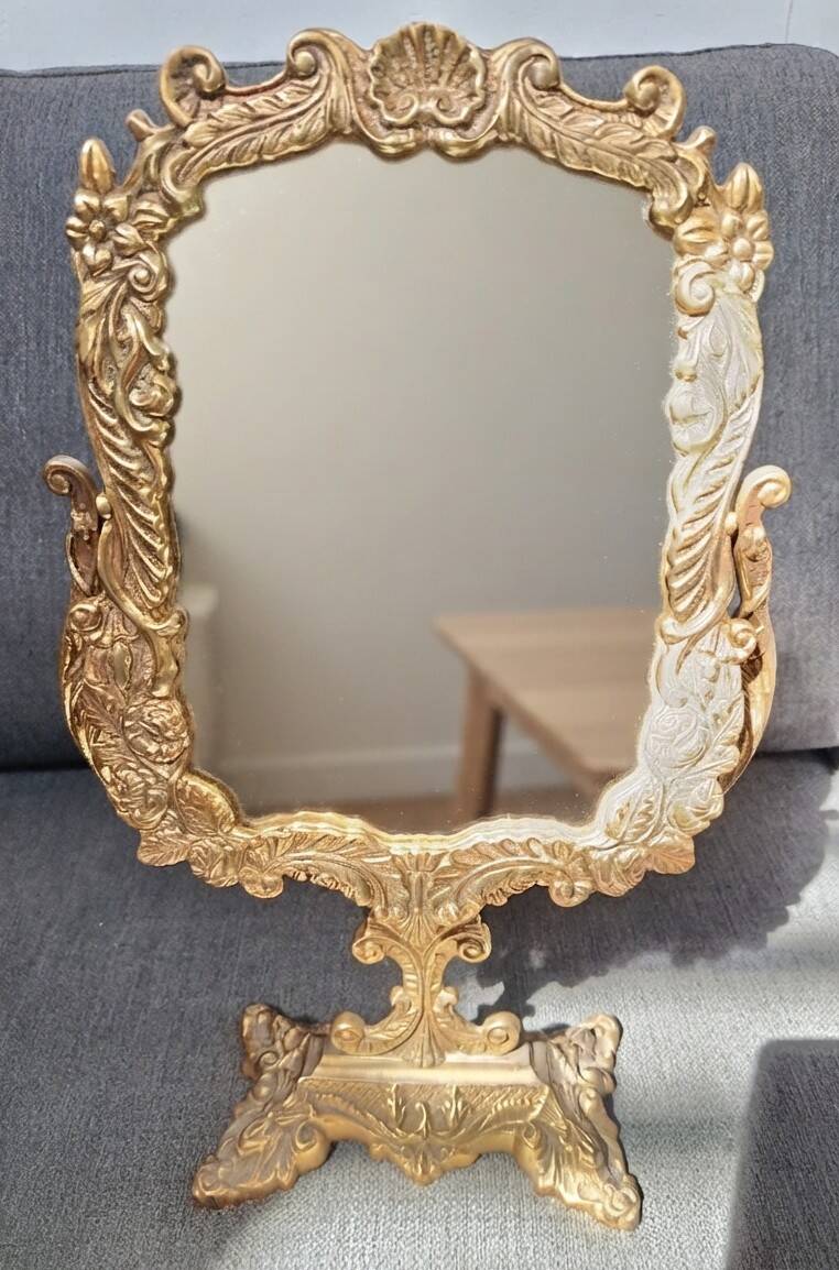 Tilting dressing table mirror, Napoleon III style, brass, mid-19th century.