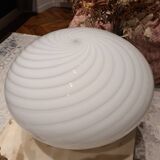 Large globe white swirl table wall or ceiling lamp in Murano glass italian vintage home decor MCM Midcentury modern flush mount sconce light