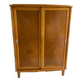 Vintage wardrobe with compass feet, sliding doors