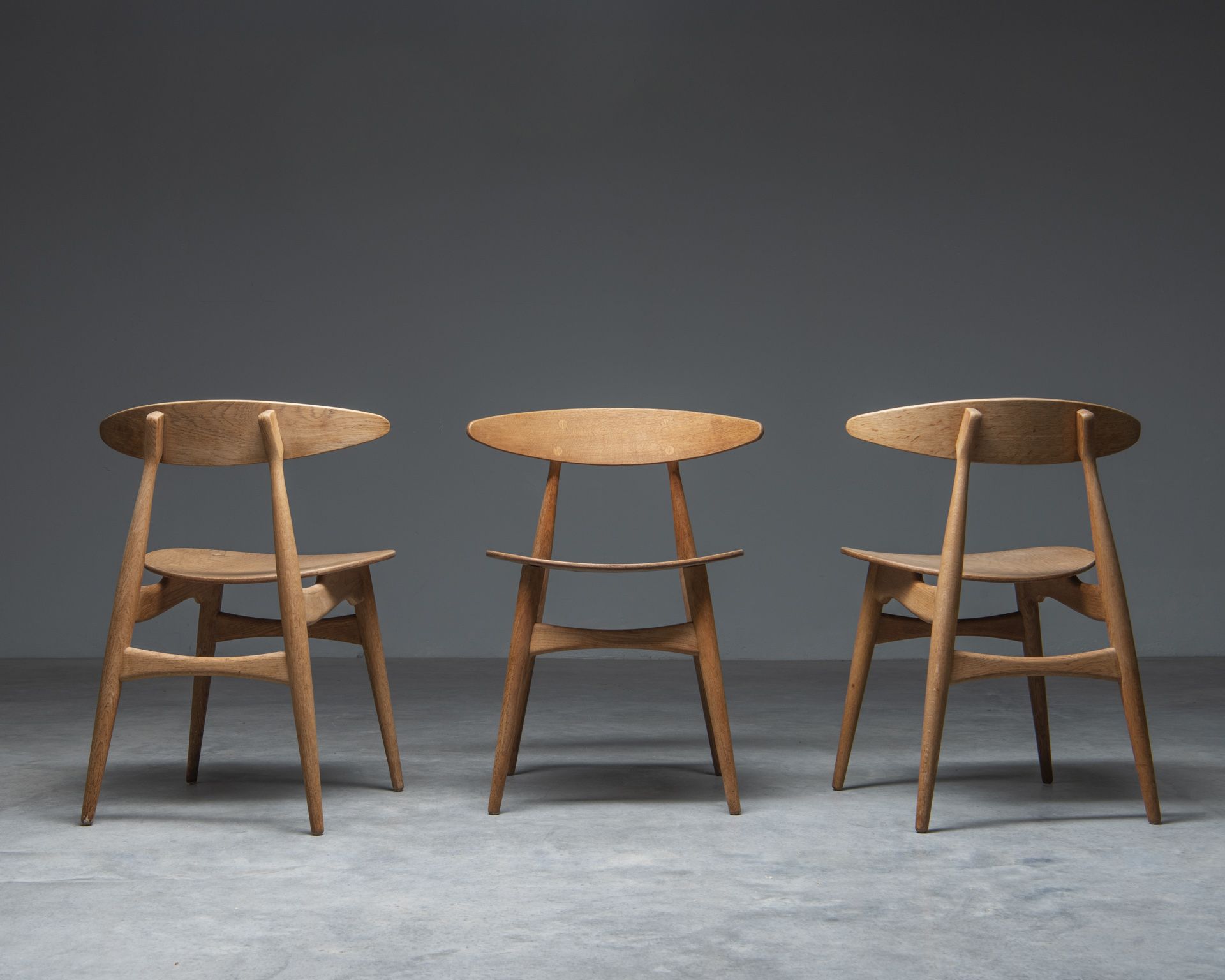 Set of 3 Chairs CH33 Hans Wagner, Carl Hansen & Søn, 1950s, Denmark