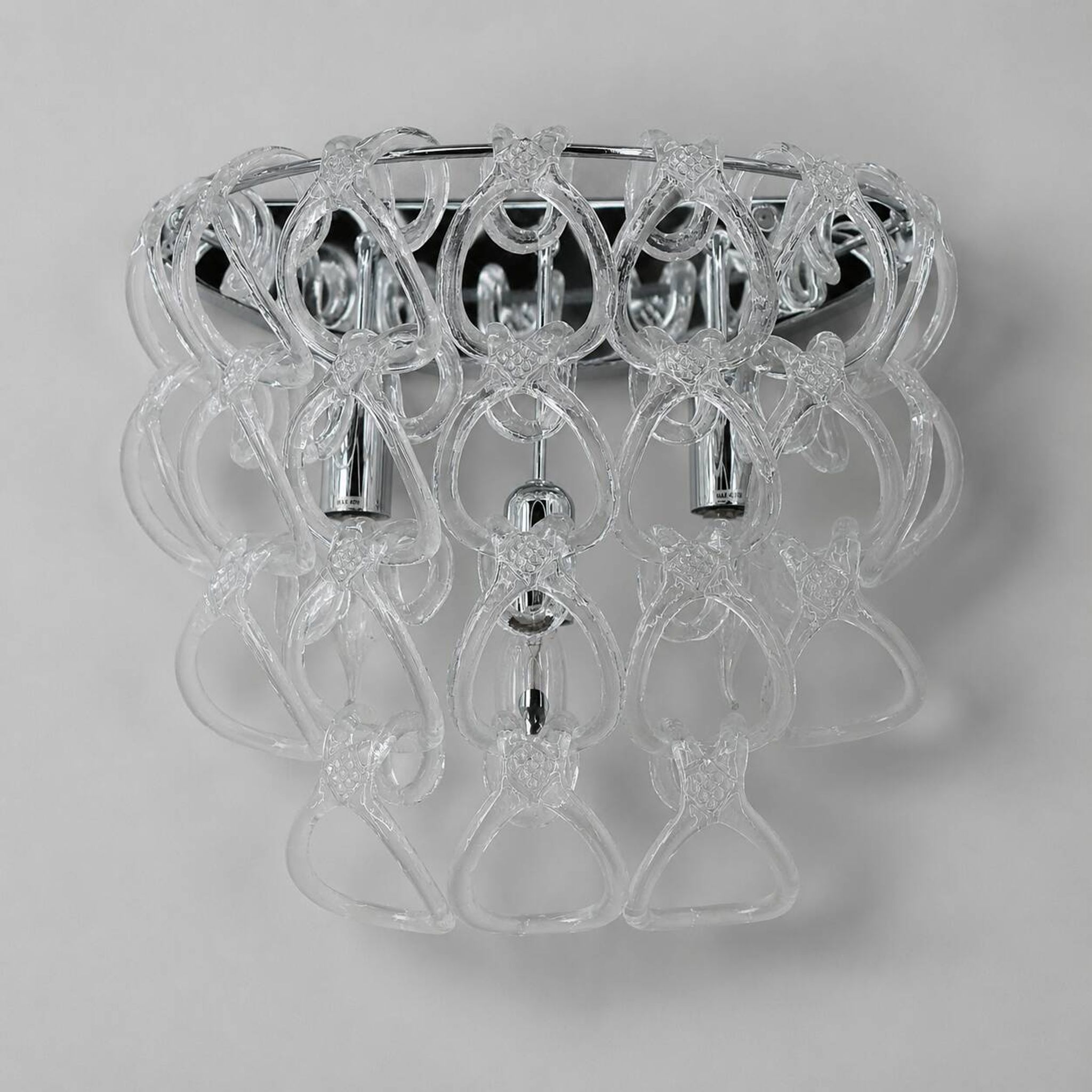 Pair of Art Deco Half-Moon Wall Lights/Hot Water Bottles in Glass & Metal Links