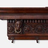 Large 18th Century Gothic solid oak hand carved coat rack, France