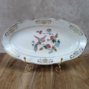 Antique oval plate Kg Lunéville – bird & golden flower decoration