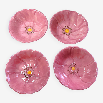 4 grands bols forme de fleur  rose  Franciscain Portugal