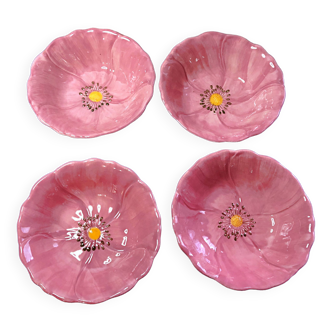 4 large bowls in the shape of a pink flower Franciscan Portugal