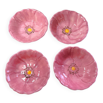 4 grands bols forme de fleur  rose  Franciscain Portugal