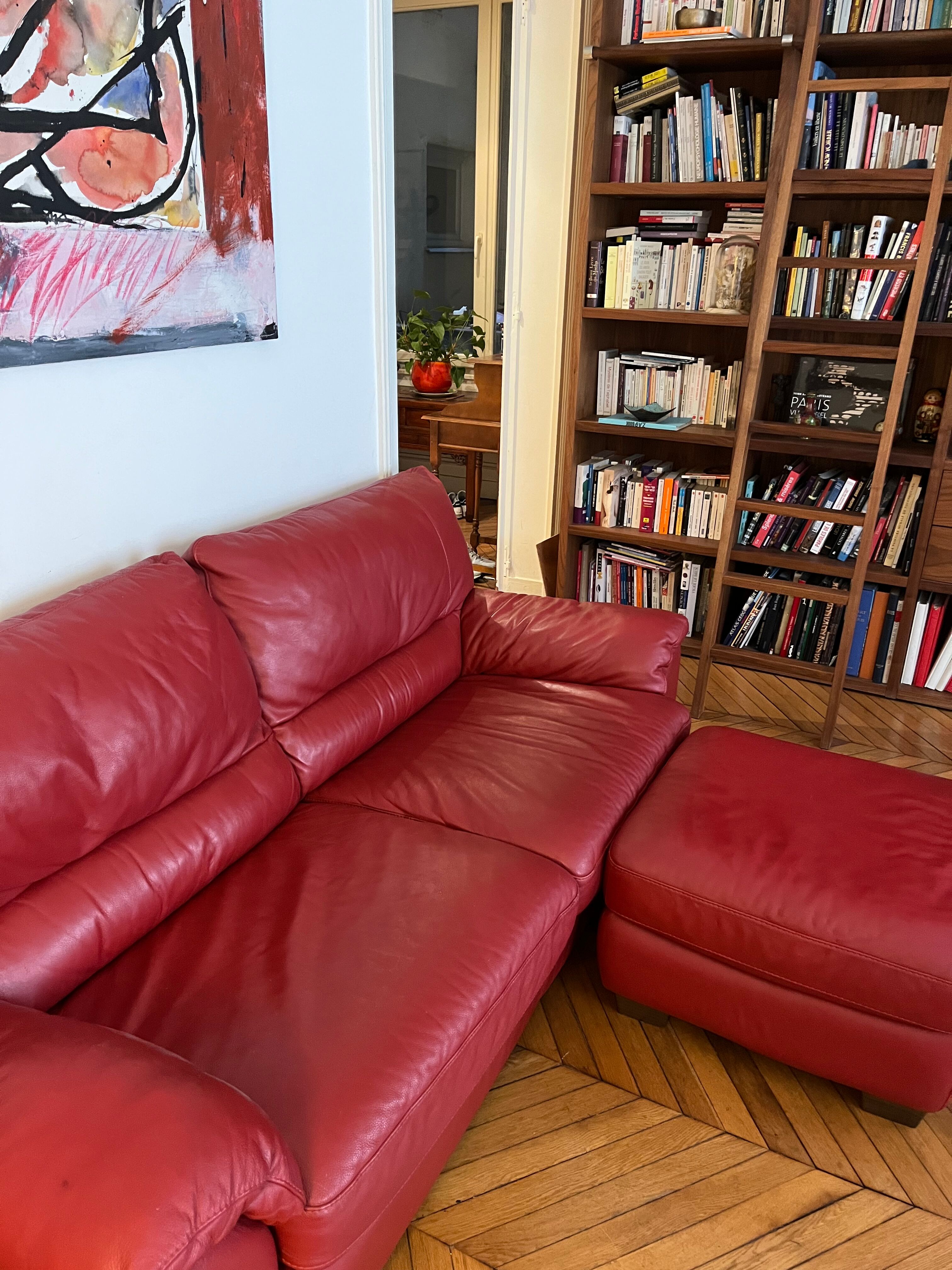 Set convertible leather sofa and footrest Natuzzi