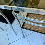 Vintage dining set – smoked glass & chrome – 5 chairs – year