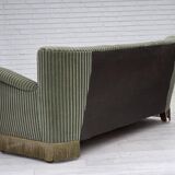 1960s, Danish 3-seater sofa, original green furniture velour, oak wood.
