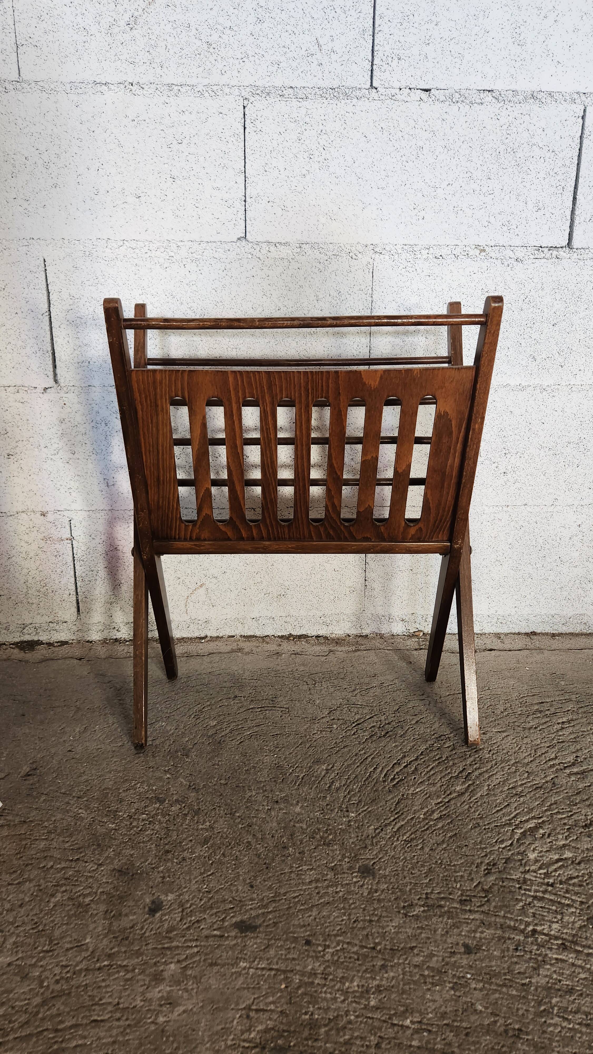Vintage wooden folding magazine rack