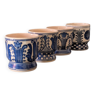 4 tasses artisanales vintage Korond en céramique bleue, signées