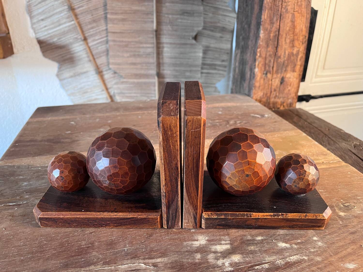 Pair of carved wooden bookends