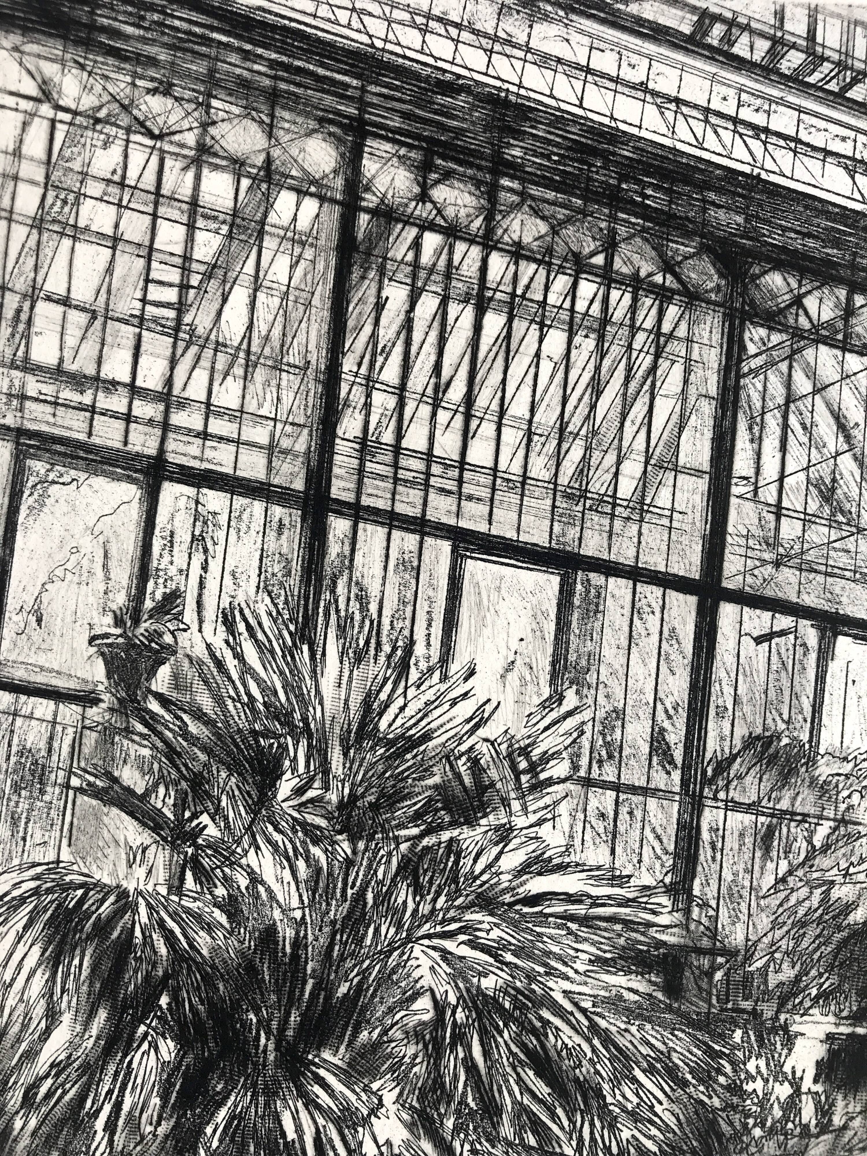 Nicole BOUHARMONT, Greenhouses and Botanical Gardens. Drypoint signed in chalk